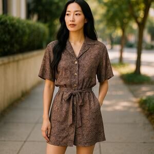 Women’s Boho Modern Renewal Spring  Front Tie Shirt Dress Summer Vacation XS
